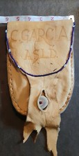 Vtg Leather Medicine Pouch Hand Made Beaded, Bone Button Closure. Wear On Belt