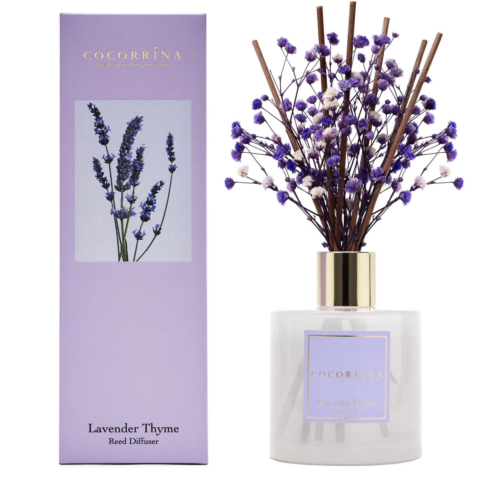 Premium Reed Diffuser Set with Preserved Baby's Breath & Cotton Stick Lavende...-image