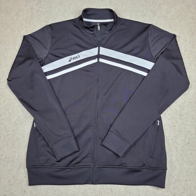 Asics Full Zip Windbreaker Jacket Womens XL Black White Stripe Performance Logo