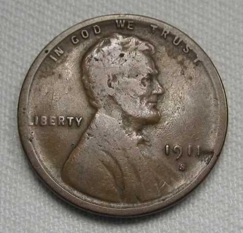 1911-S Lincoln Wheat Cent FINE Details Coin AE472