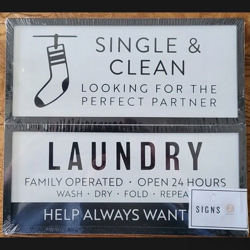 2 Wood Signs Laundry Room Funny Home Decor single clean looking for help wanted - Picture 4 of 11