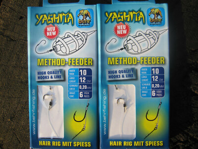 12 Method Feeder Hair Rigs mit Spiess monofiler Schnur Hakengrösse 10