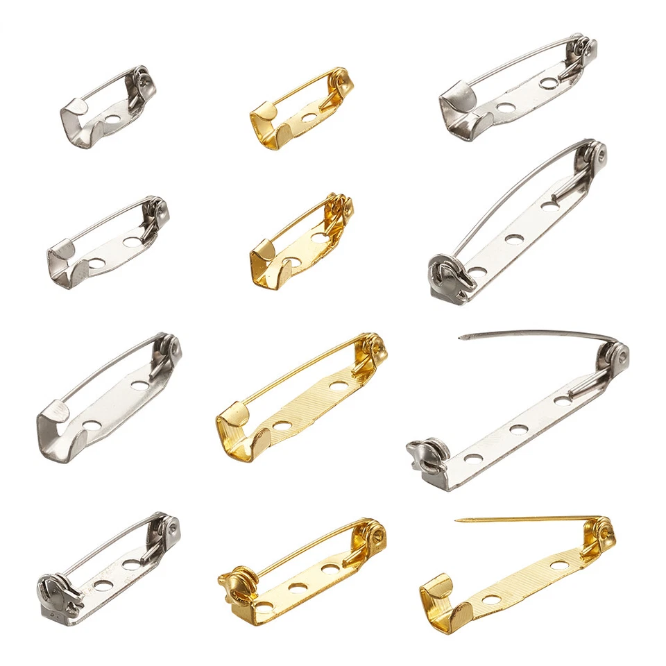 200pcs Iron Brooch Findings Bar Backs Glue-on Safety Pins Badge Fastener 15~38mm - Image 2 of 4