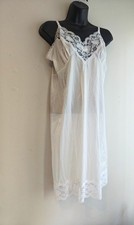 Vintage 1970's Ivory Lace Slip Dress USA Made Nylon Fabric Sz 40 US 8-10