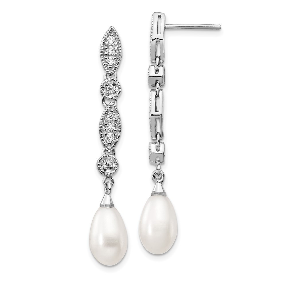 Sterling Silver Cultured Pearl and Cubic Zirconia Drop & Dangle Earrings 2.63gm