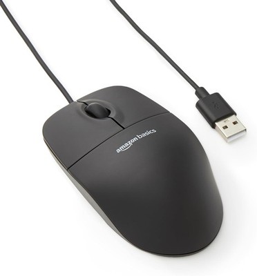 Amazon Basics 3-Button USB Wired Mouse with Scrolling and Tracking - Black