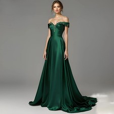 Charming Off Shoulder Prom Dress A-line Satin Appliques Sweep Train Saudi Arabri