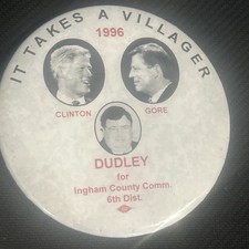 Clinton Gore Dudley Michigan Coattail marble like background  3” pinback button