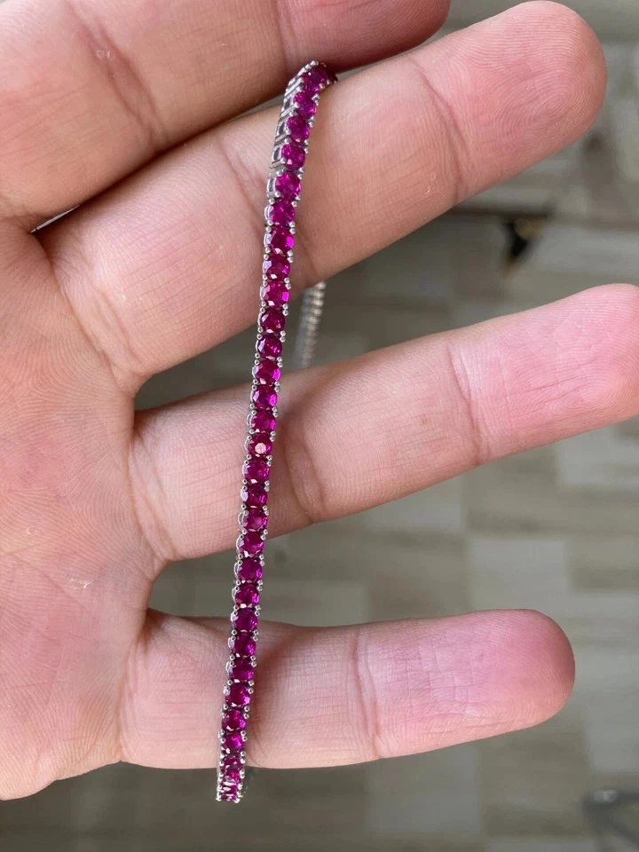 18 克拉圆形切割实验室红色红宝石网球项链 14K 镀白金 — 第 2/4 张图片