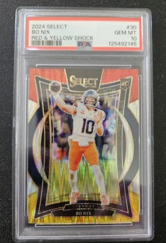 2024 Select Prizm Red and Yellow Shock Bo Nix RC CONCOURSE PSA 10 GEM Broncos