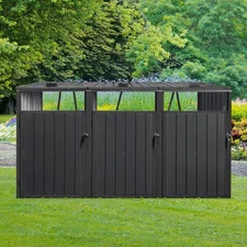 Garbage Bin Shed Stores 3 Trash Cans Outdoor Garden Yard Metal Storage Bin Shed