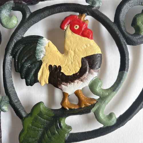 Vtg Cast Iron Painted Shelf Brackets Rooster Chicken 10"x 9" Farm Wall Decor - Picture 20 of 21