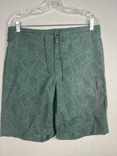 Mack Weldon Board Shorts Mens Medium Green Leaf Print Swim Trunks Drawstring Zip