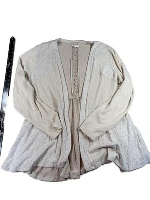 Maurices Womens XXL Oatmeal Open Front Cardigan Crochet Back Detail Cottagecore