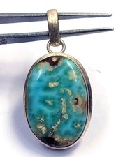60 Ct Natural Blue Turquoise Oval Shap EGL 925 Silver Pendant Free Chain 6FGJ