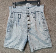London London Acid Wash 7 Button Vintage 80’s Jean Shorts Hi Rise 11/12 Express