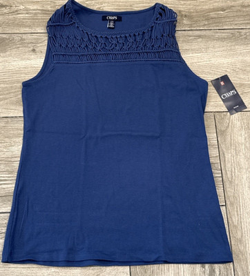2015 Chaps Blue Ridge Anchor Way Macrame Yoke Tank Sleeveless Shirt  Size Large