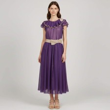 Dolce Gabbana PurpleBeige Chiffon Flared Midi Dress M