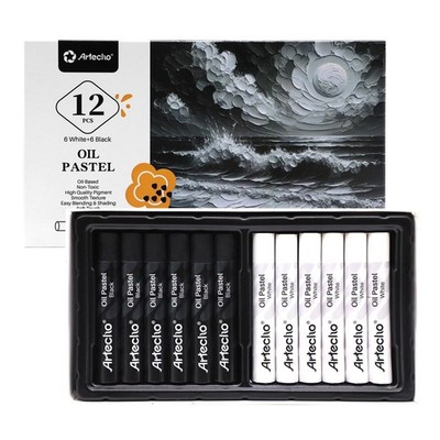 Artecho Oil Pastels Set of 12 PCS, 6 White 12 Count (Pack 1), Multicolor