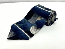 Conte De Milano Men’s 100% Silk Necktie Blue Gray Abstract Geometric Pattern
