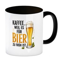 Kaffeebecher In Schwarz Kaffee Bier - Tasse Mit Bier Spruchmotiv Mit Spruch: