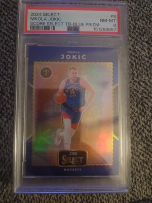 NIKOLA JOKIC 2024-25 Panini Select Score Throwback Blue Prizm /75 PSA 8Mint
