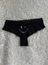 Vintage Victoria s Secret Pink Cheekster Panties, Black w Smile size Medium