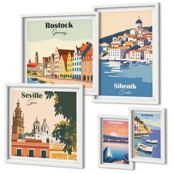 Poster Set Im Rahmen FüR Zuhause Landschaften Von KüStenstäDten Weiß Rahmen-image