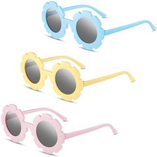 3 Pieces Kids Flower Sunglasses Toddler Girls Round Flower Glasses Baby Cute ...