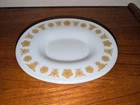 Vintage 70s PYREX Butterfly Gold Oval Gravy Boat Under Plate #77-U Corning Glass