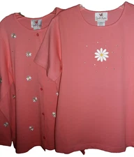 NWT 🦋💎💥QUACKER FACTORY💥💎🦋 Embellished Button Front Cardigan Top + Tee L