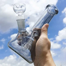 NEW 7.5 inch Heavy Smoking Glass Bongs Grey Hookah Shisha Water Pipe Bong +Bowl.