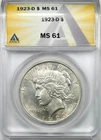 1923-D PEACE SILVER DOLLAR $1 ANACS MS61 UNCIRCULATED NICE DETAILS & LUSTER D313