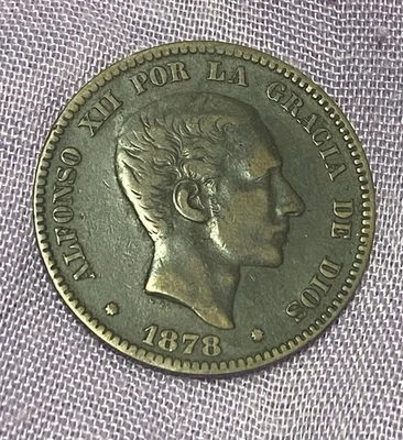 ESPAGNE- 10 Centimos Alphonse XII 1878 Oeschger Mesdach & CO en cuivre - Photo 1/3