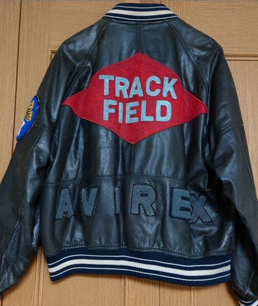 Bkack Avirex Track Field Leather jacket Classic Vintage sz Small