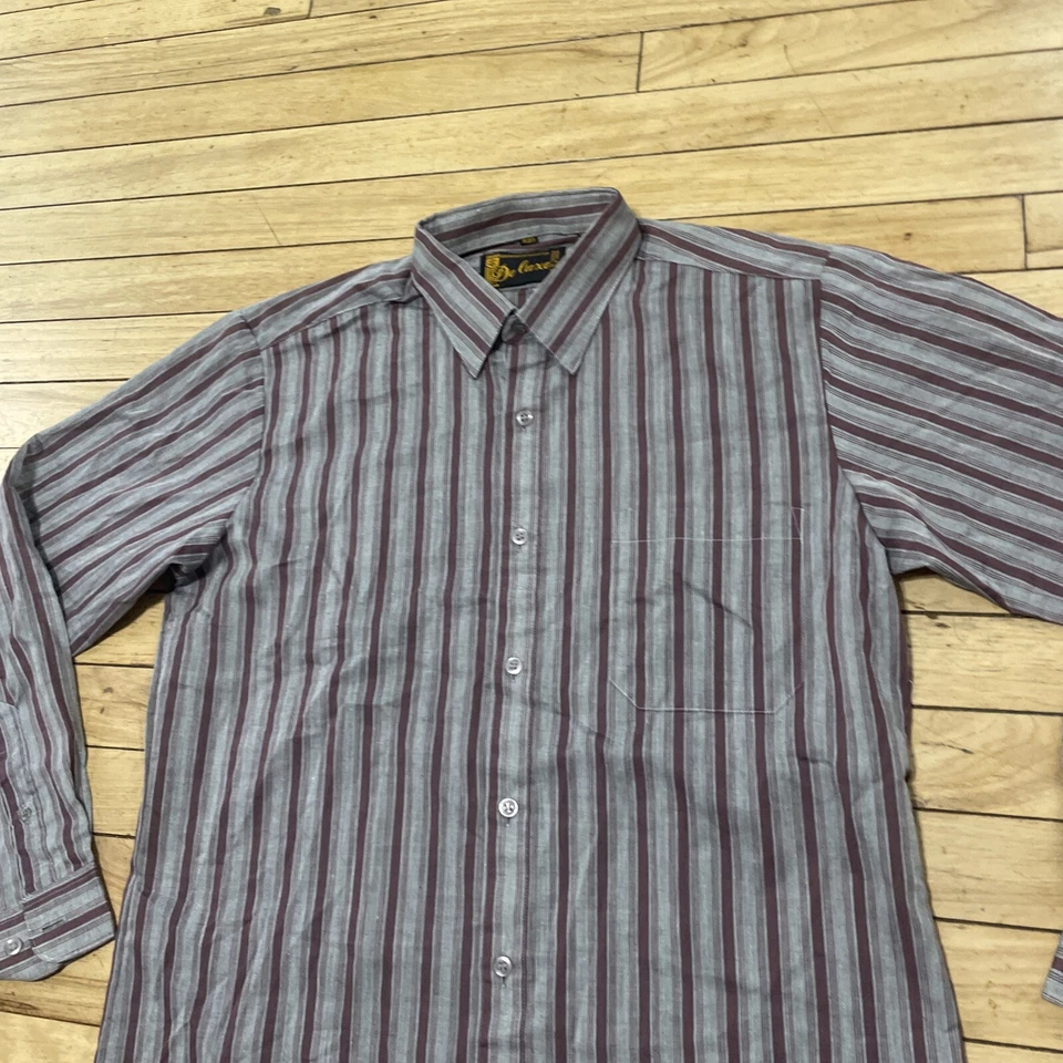 DELUXE VTG 80s 90s Shirt Men 15-15.5 M Gray Red Stripe Western Rockabilly 42" - Image 3 of 4