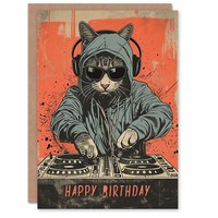 Dj Mit Kapuzenpullover Und Sonnenbrille Karte Mit Katzenmotiv Geburtstagskarte