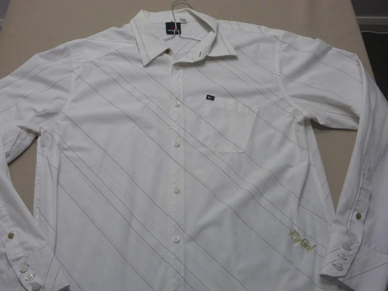 102 MENS EX-COND RIP CURL WHITE / CHOC STRIPED L/S SHIRT SZE XXL $100 RRP. - Image 2 of 4