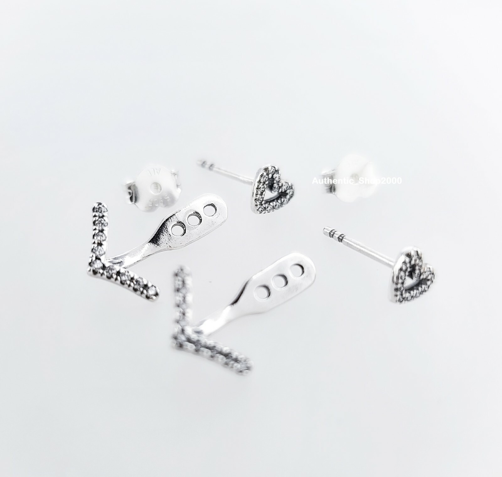 New 100% PANDORA 925 Silver Sparkling Drop or Heart Stud Earrings ...