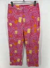 Vtg. Lilly Pulitzer pink  Yellow monkey Print Pants size 0 cropped C1