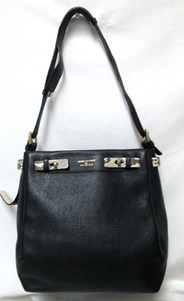 IACUCCI pebbled w/ snake Leather shoulder tote bag purse Italy black zip top - Image 4 of 4