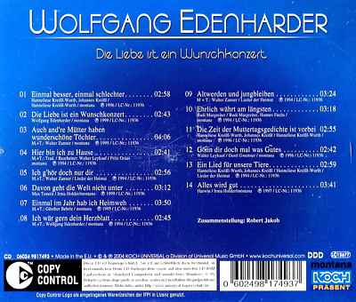 WOLFGANG EDENHARDER Liebe Ist Ein Wunschkonzert NEW CD Germany