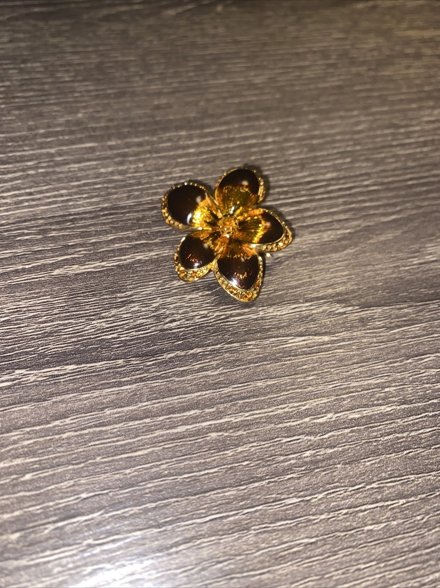 NIB VTG JOAN RIVERS ENAMEL GOLD TONE PANSY TOPAZ RHINESTONE BROOCH
