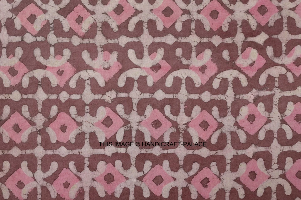 Vestido de tela de tinte rosa marrón de 5 yardas con estampado de bloques a mano Dabu Ikat tela de coser Foto 2 de 3