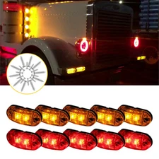 10pc 10 Diodes Marker Trailer LED Light Double Bullseye Clearance Lamp Red/Amber