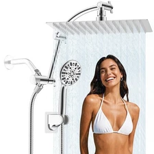 All Metal 12" Rain Shower Head with Handheld Spray Combo with 16" Extension Arm