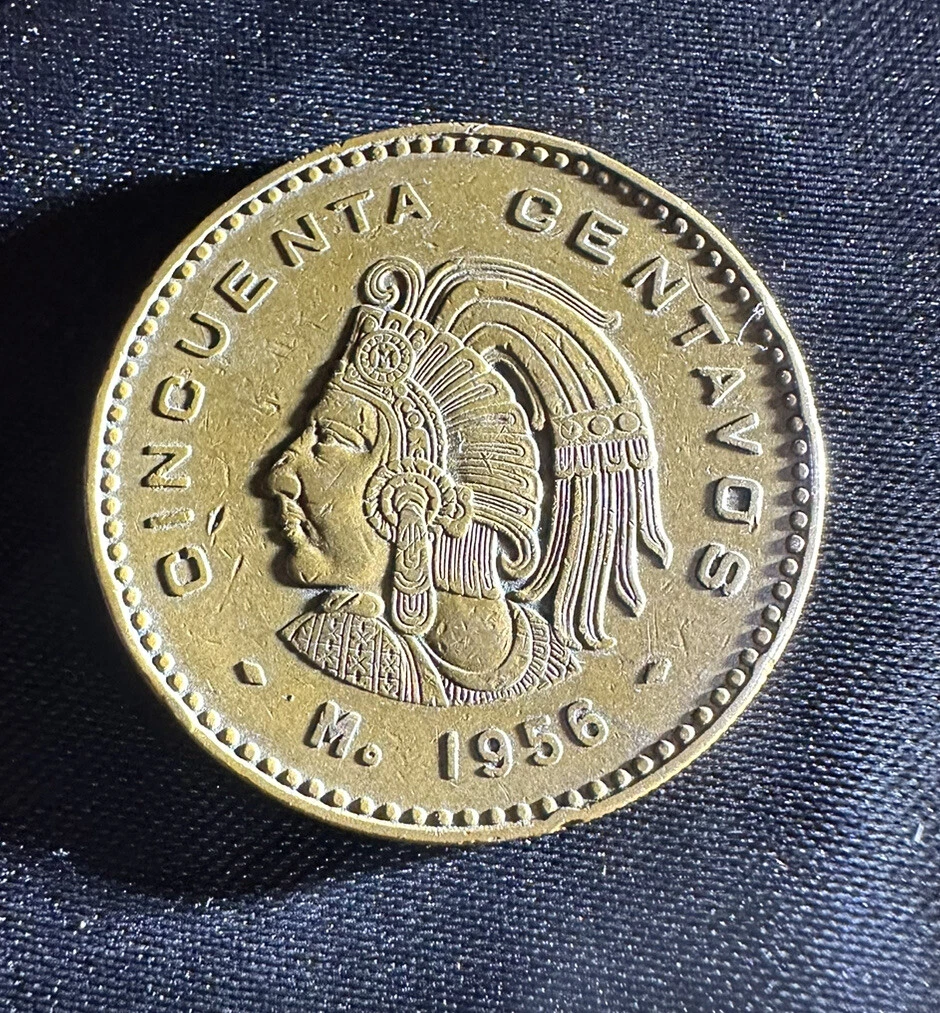 Raw 1956 M xico Cincuenta Centavos Nicely Toned Mexican Coin 50