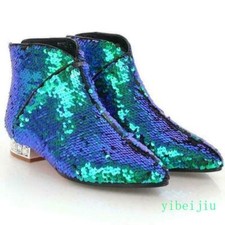 Women's Stage Glitter Low Heel Sequins Ankle Boots Performance Shoes Fashion SZ