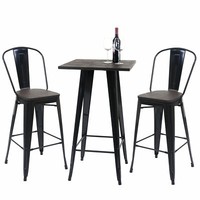 Set Stehtisch + 2X Barhocker HWC-A73 Inkl. Holz-Tischplatte, Metall, Schwarz