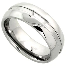 8mm Tungsten Domed Wedding Band Ring, Grooved Center Highly Polished Comfort Fit